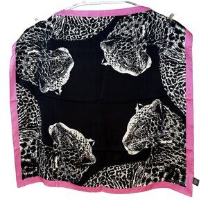 Vince Camuto Womens Silk Scarf Leopard Black White Pink Head Wrap Mobwife Glam